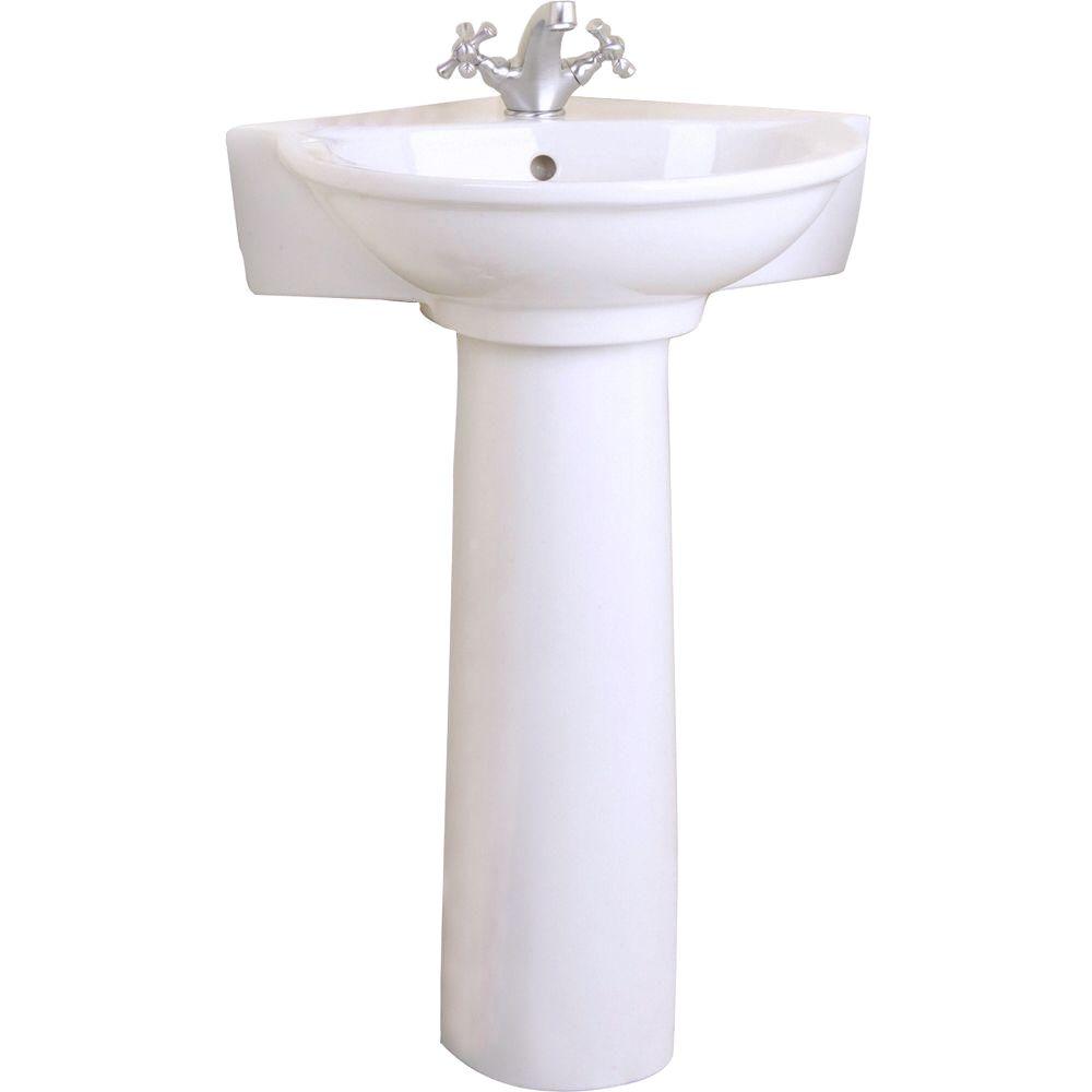 Pegasus Evolution Corner Pedestal Combo Bathroom Sink In White