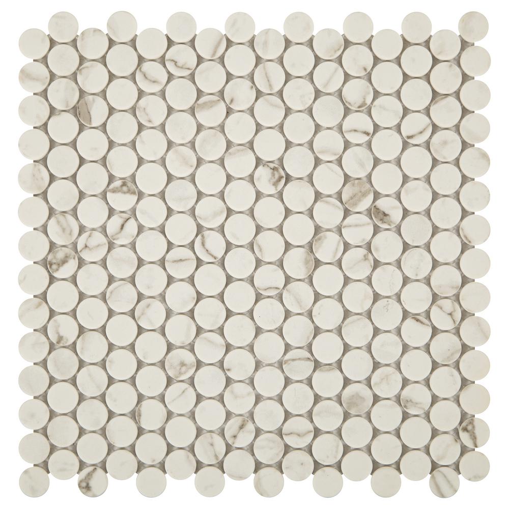 Daltile Decor Accents Calacatta 12 in. x 12 in. x 6.35 mm Stone and Glass Mosaic Floor and Wall ...
