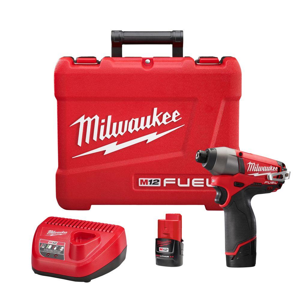 Milwaukee M12 12Volt LithiumIon 1/4 in. Cordless Impact Driver Kit
