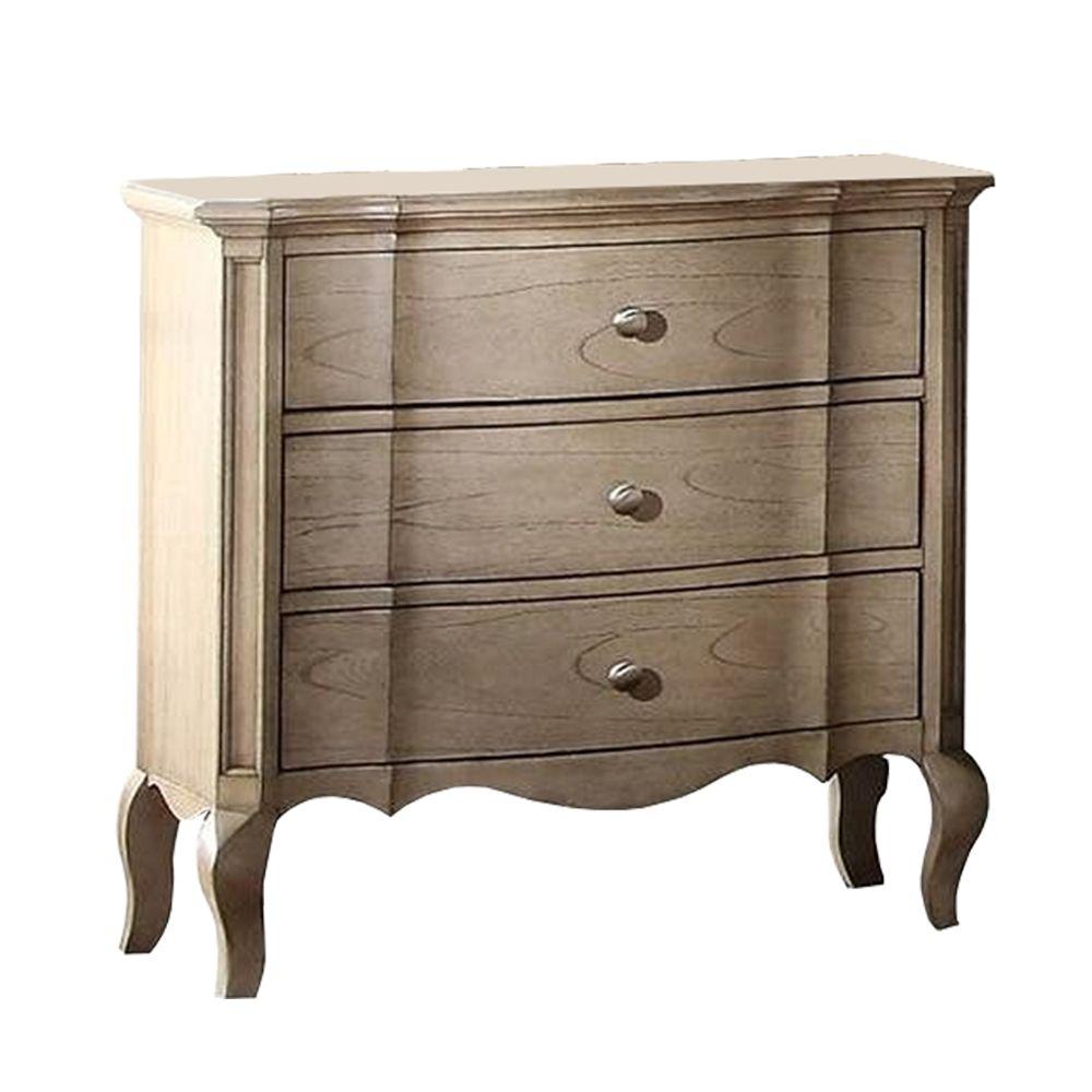 Benzara Three Drawer Antique Taupe Nightstand With Scalloped Bottom Edge And Cabriole Leg Bm185445 The Home Depot