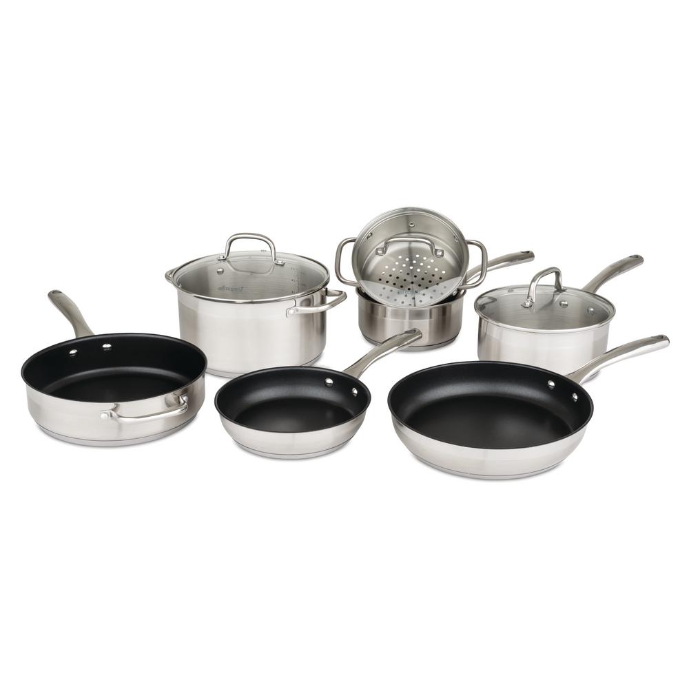Allrecipes 2-Tone 10-Piece Stainless Steel Cookware Set by Allrecipes