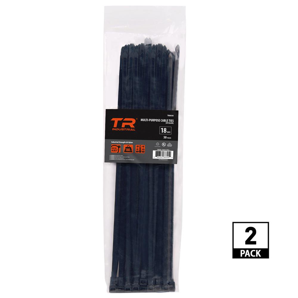 Tensile Strength TR Industrial Ultra Heavy Duty Multi-Purpose UV Cable Ties 50-Piece 250 lbs 8.9 Black