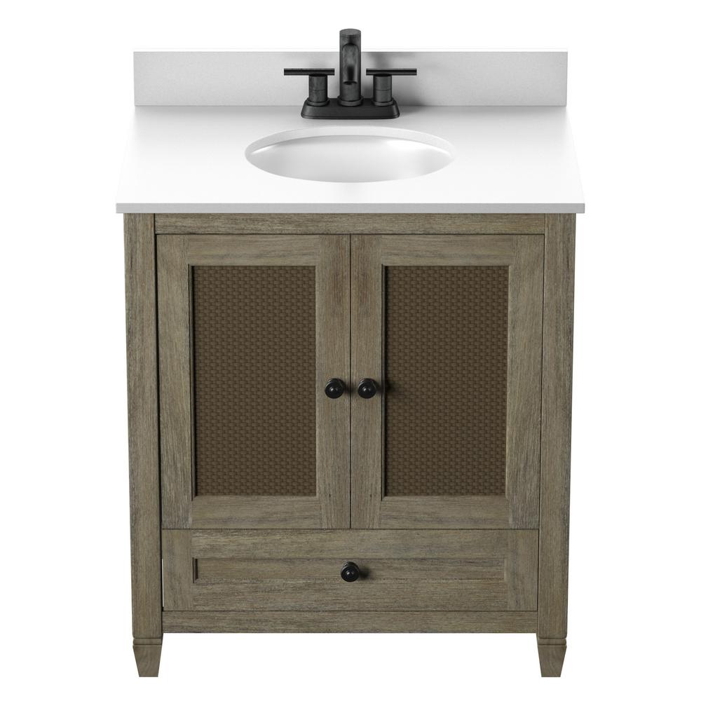 Twin Star Home 30 In Bath Vanity Rattan Doors In Randolf Oak With Stone Vanity Top In White And White Basin 30bv586 Qo672 The Home Depot