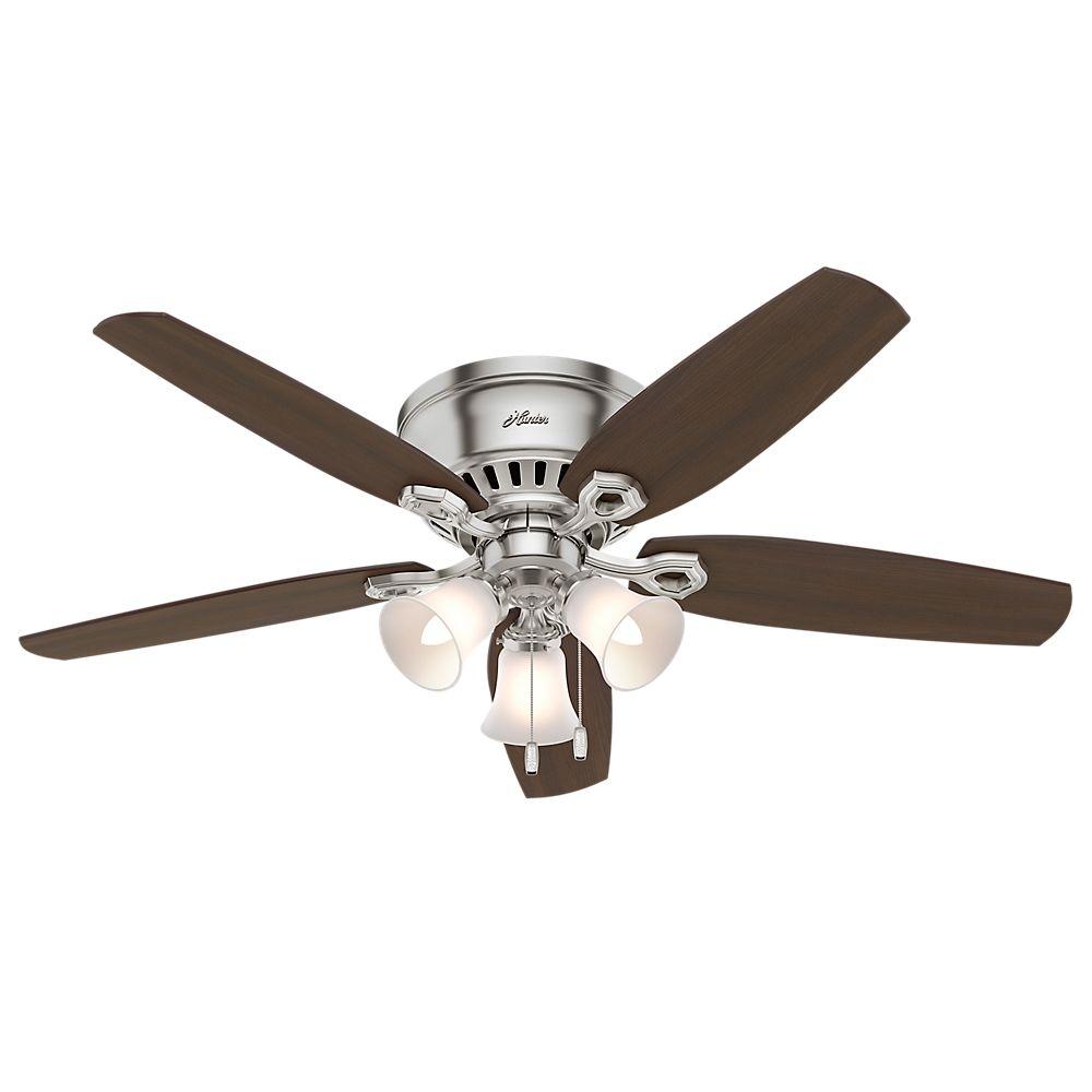 Hunter Builder Low Profile 52 In Indoor Brushed Nickel Ceiling Fan Bundled With Light And Handheld Remote Control - Flush Mount Ceiling Light With Remote Hunter Builder Low Profile 52 In Indoor Brushed Nickel Ceiling Fan Bundled With Light And Handheld Remote Control - Flush Mount Ceiling Light With Remote