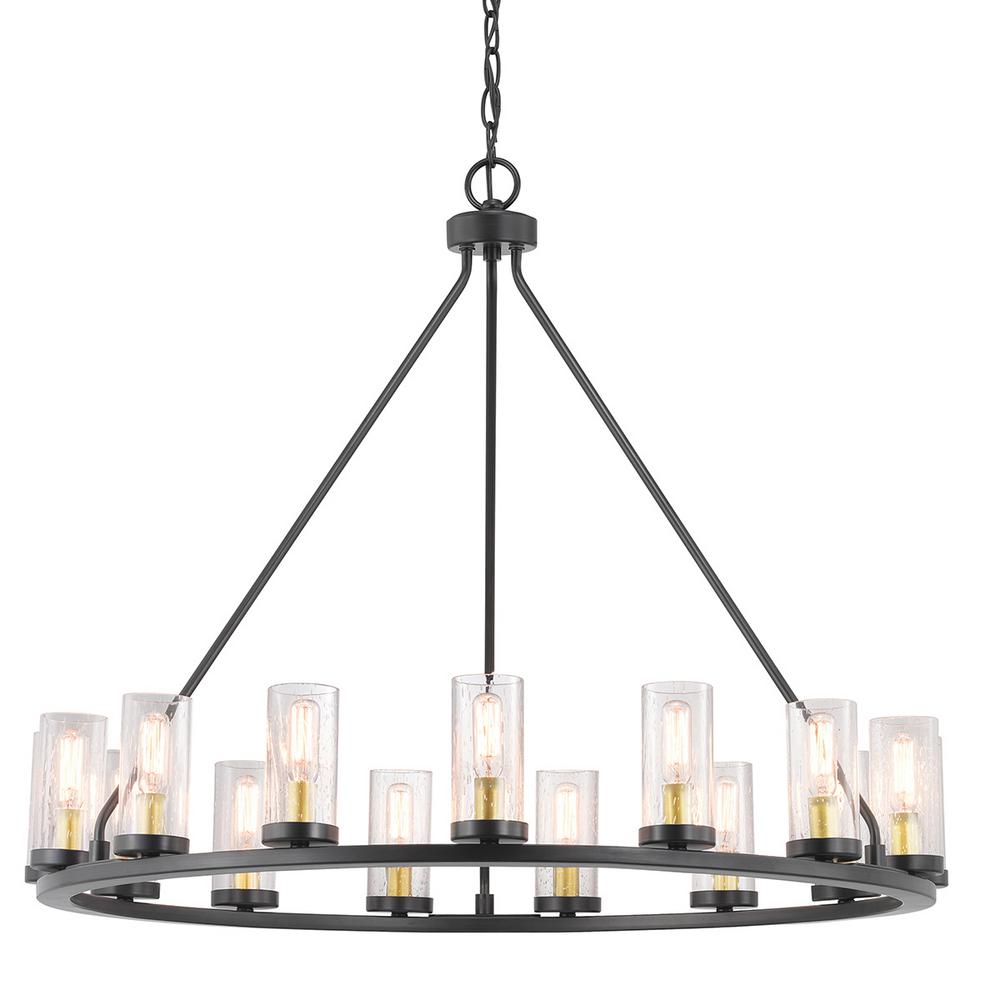 Progress Lighting Hartwell 15 Light Antique Bronze Chandelier With Hartwell 15 Light Antique Bronze Chandelier With Natural Brass Accents And Clear Seeded Glass