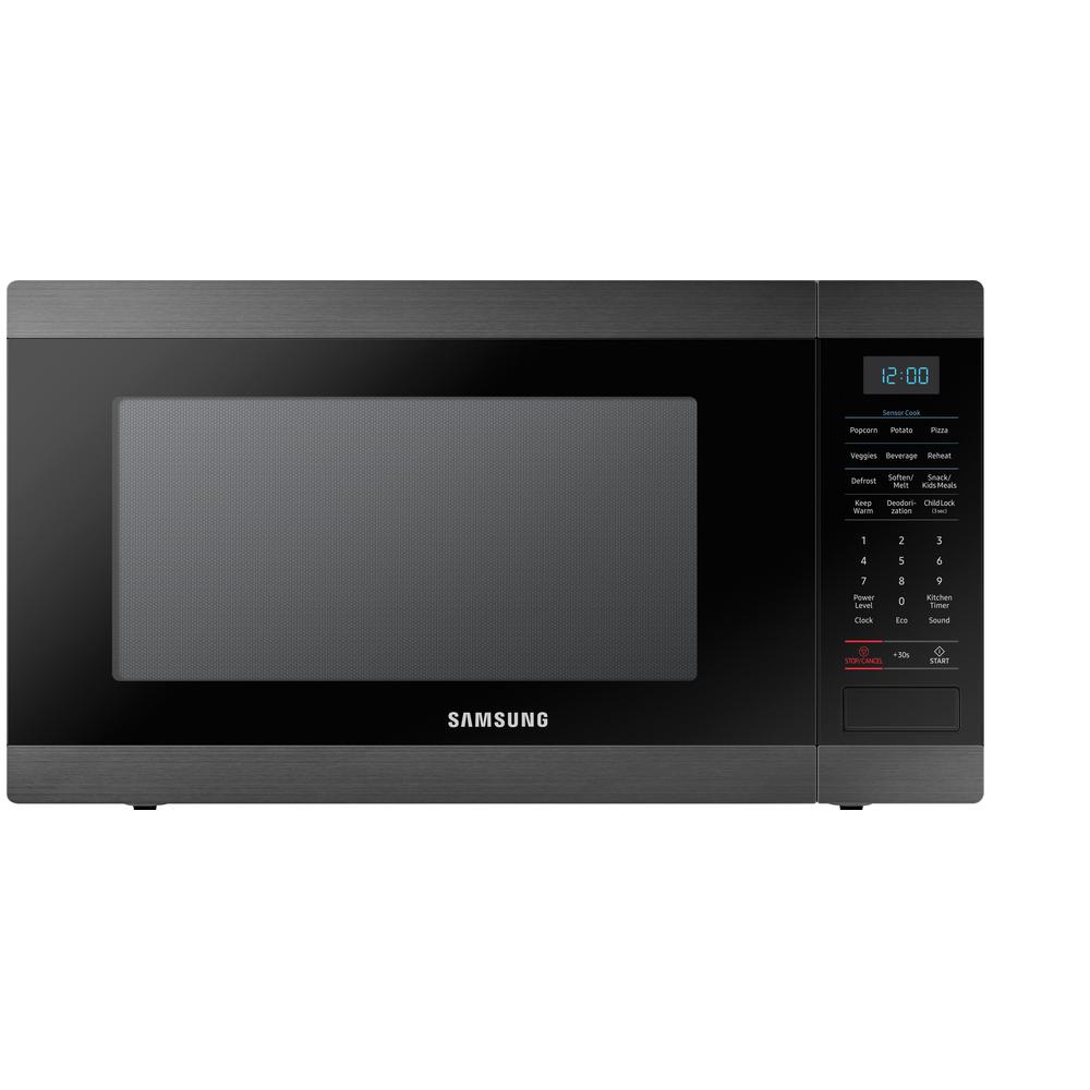 Samsung 1 9 Cu Ft Countertop Microwave With Sensor Cook In Fingerprint Resistant Black Stainless Steel