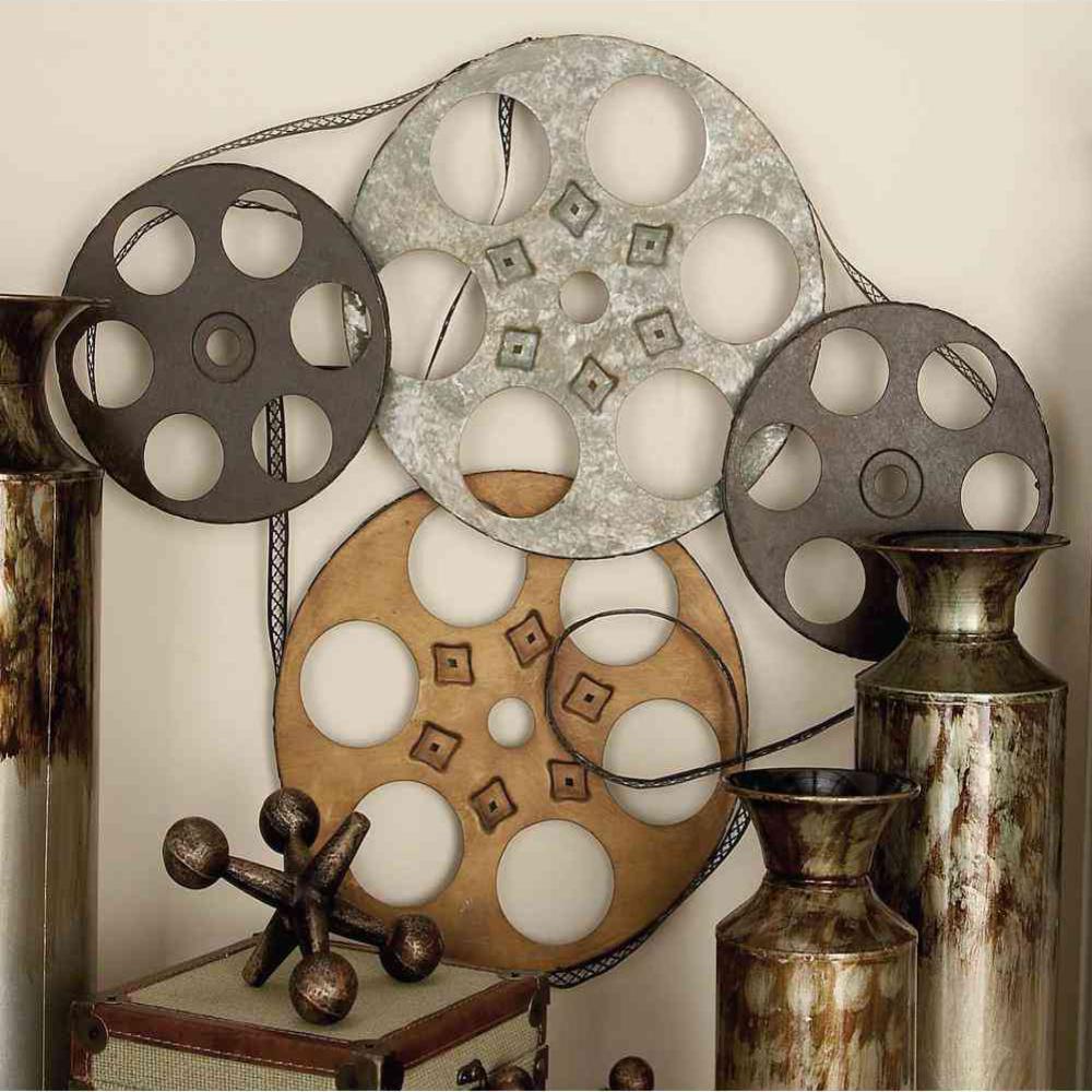 Litton Lane 18 In Industrial Inspired Gray Iron Movie Reel Wall
