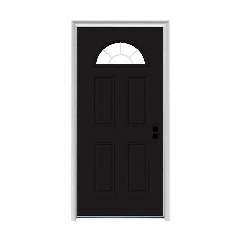 Jeld Wen 30 In X 80 In Fan Lite Black Painted Steel Prehung