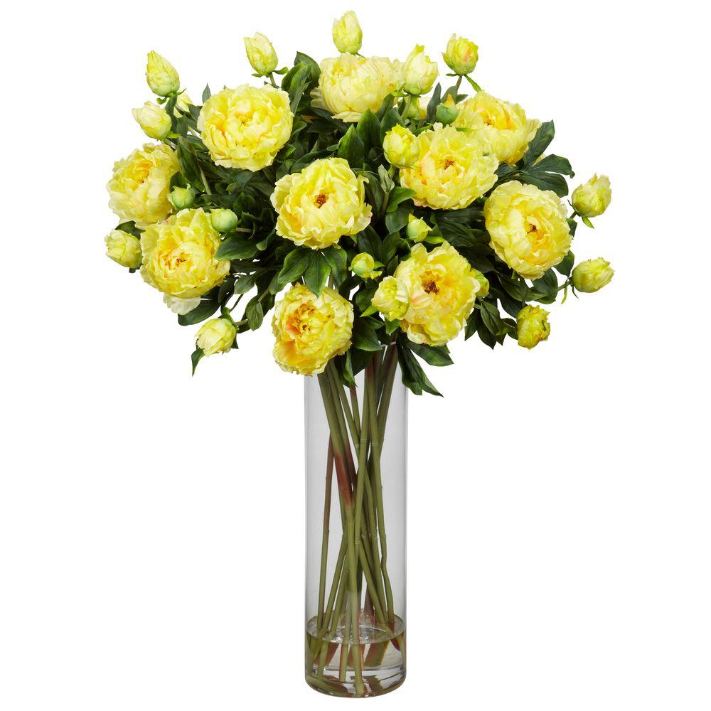 38 In H Yellow Giant Peony Silk Flower Arrangement 1231 Yl The H Yellow Giant Peony Silk Flower Arrangement