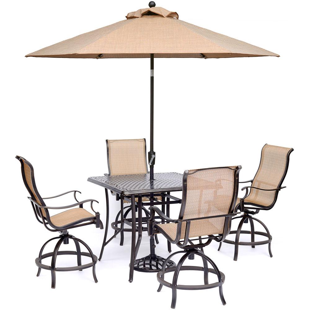 Hanover Manor 5 Piece Sling Outdoor Dining Set With 4 Swivel