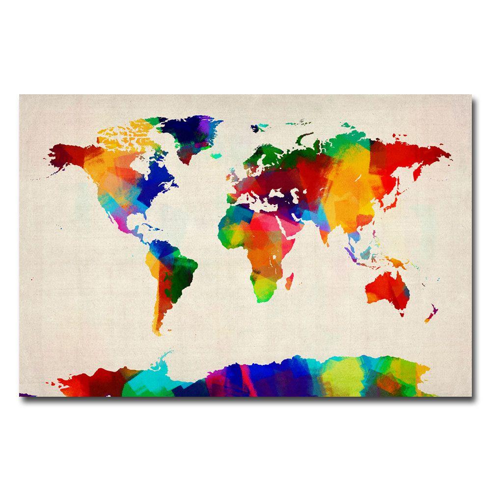 Trademark Fine Art 22 In X 32 In Sponge Painting World Map