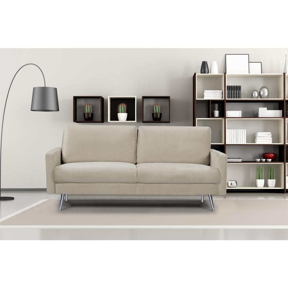 Us Pride Furniture 74 In Cream Velvet 3 Seater Lawson Sofa With Square Arms S5547 S The Home Depot