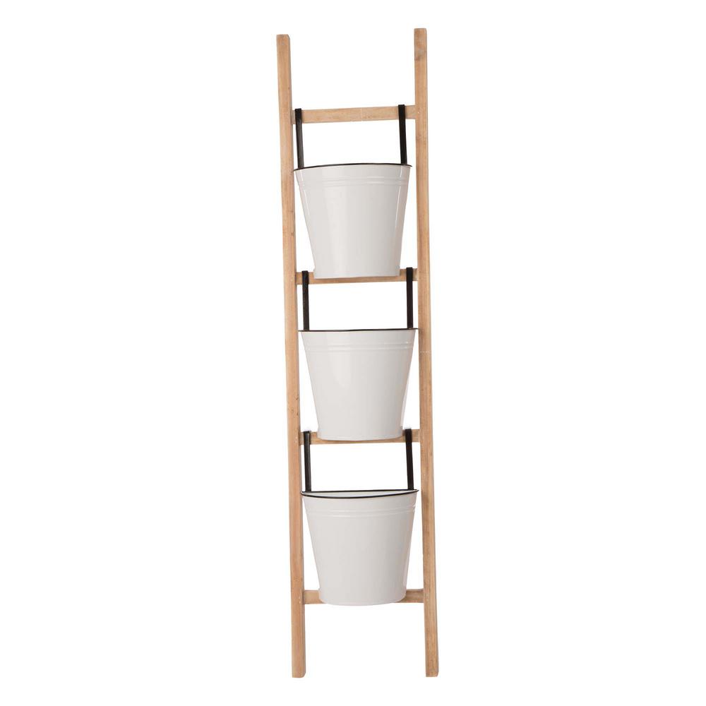Glitzhome 42 In H Enameled Metal Wooden 3 Tier Leaning Ladder Planter Stand 1428203514 The Home Depot