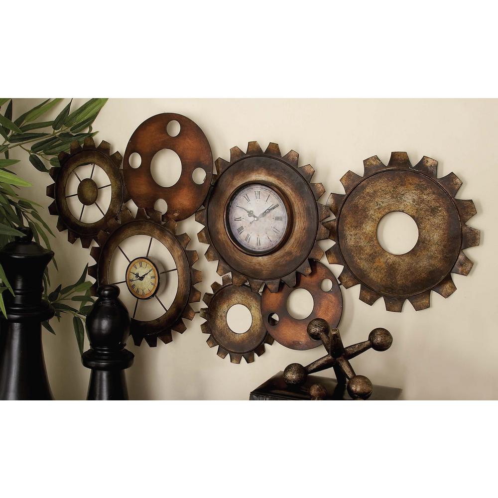 17 In X 34 Rustic Industrial Gears Wall Clock Distressed Iron