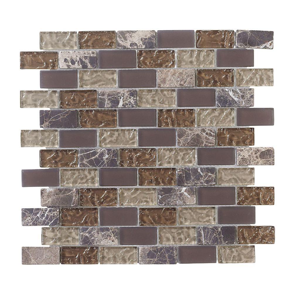 Jeffrey Court Emperador Brick 12 in. x 12 in. x 8 mm Glass Marble