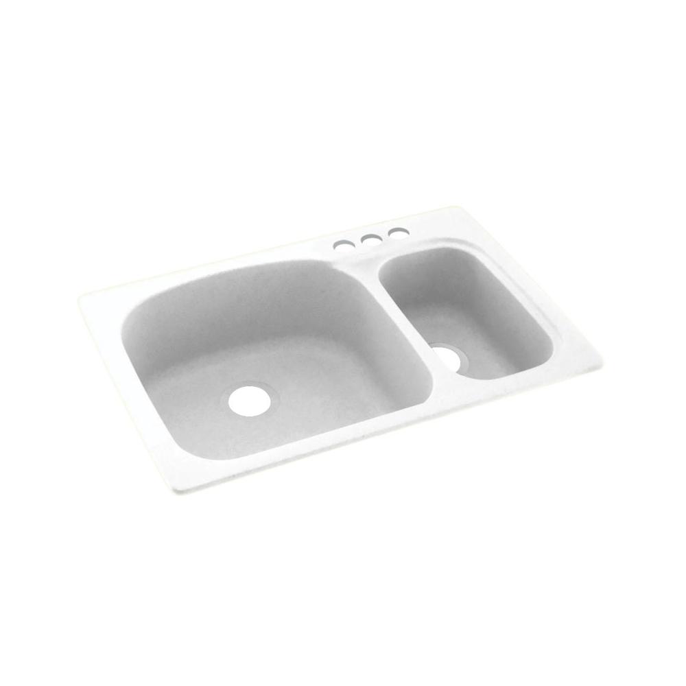 Swan Dual Mount Solid Surface 33 In X 22 3 Hole 70 30 Double Bowl Kitchen Sink White