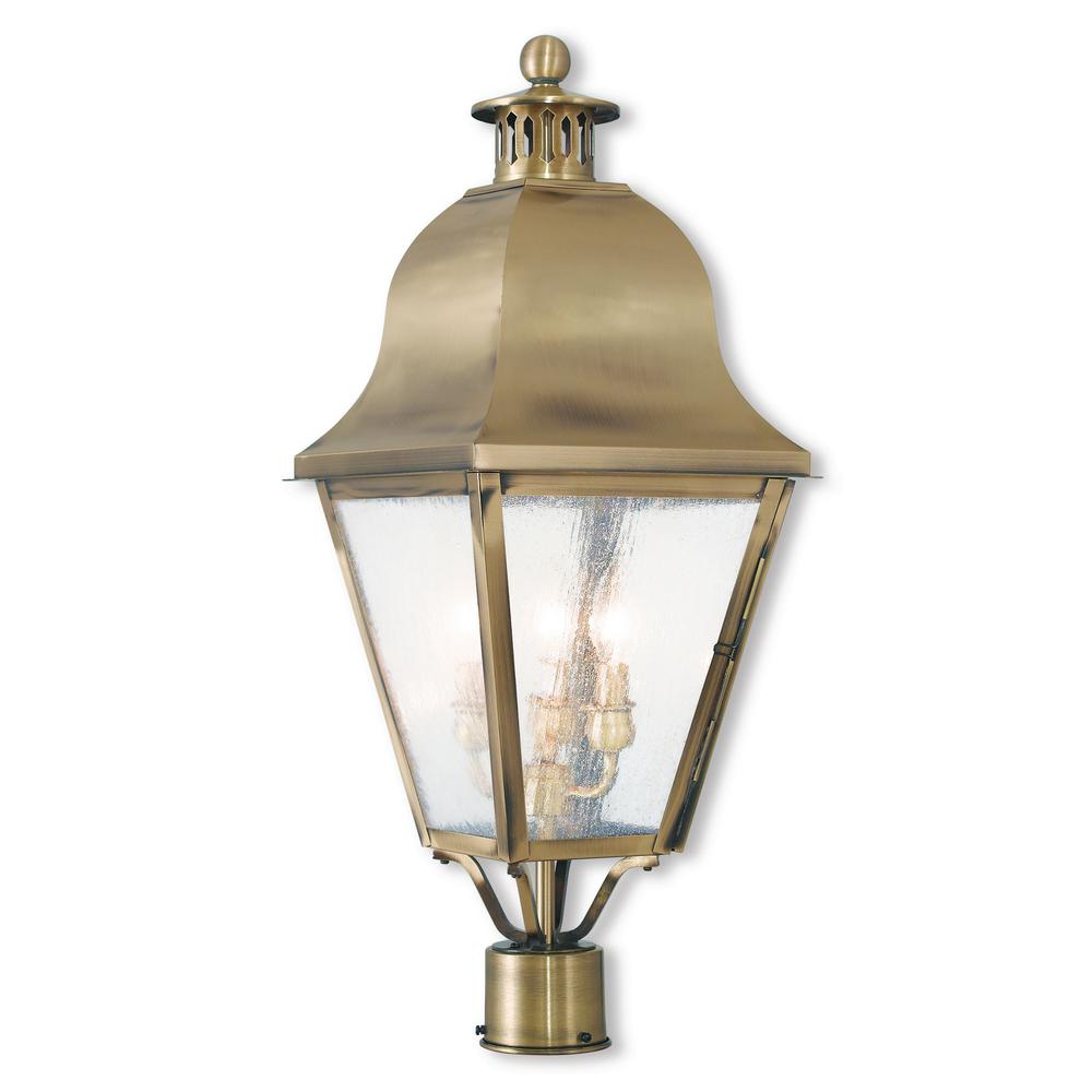 Brass Gold Post Lighting Outdoor The Home Depot Amwell 3 Light Outdoor Antique Brass Post Livex Lighting