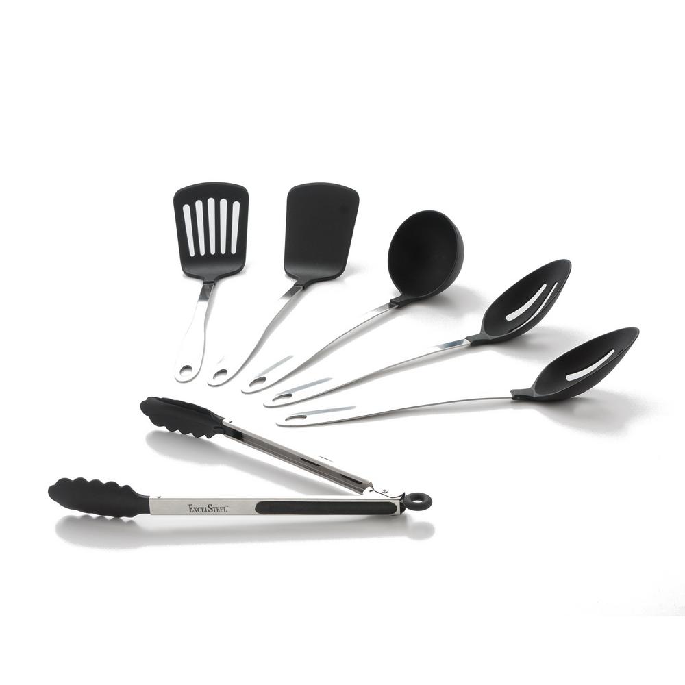 Excelsteel 6 Piece Nylon Utensil Set With Stainless Steel Handles 209 The Home Depot
