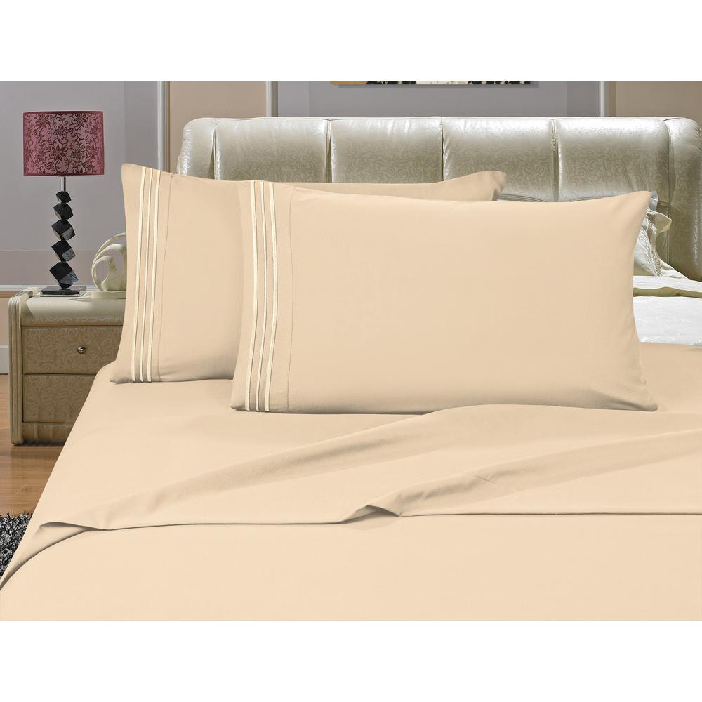 Elegant Comfort 1500 Series 4 Piece Cream Triple Marrow Embroidered Elegant Comfort 1500 Series 4 Piece Cream Triple Marrow Embroidered Pillowcases Microfiber Split King Size
