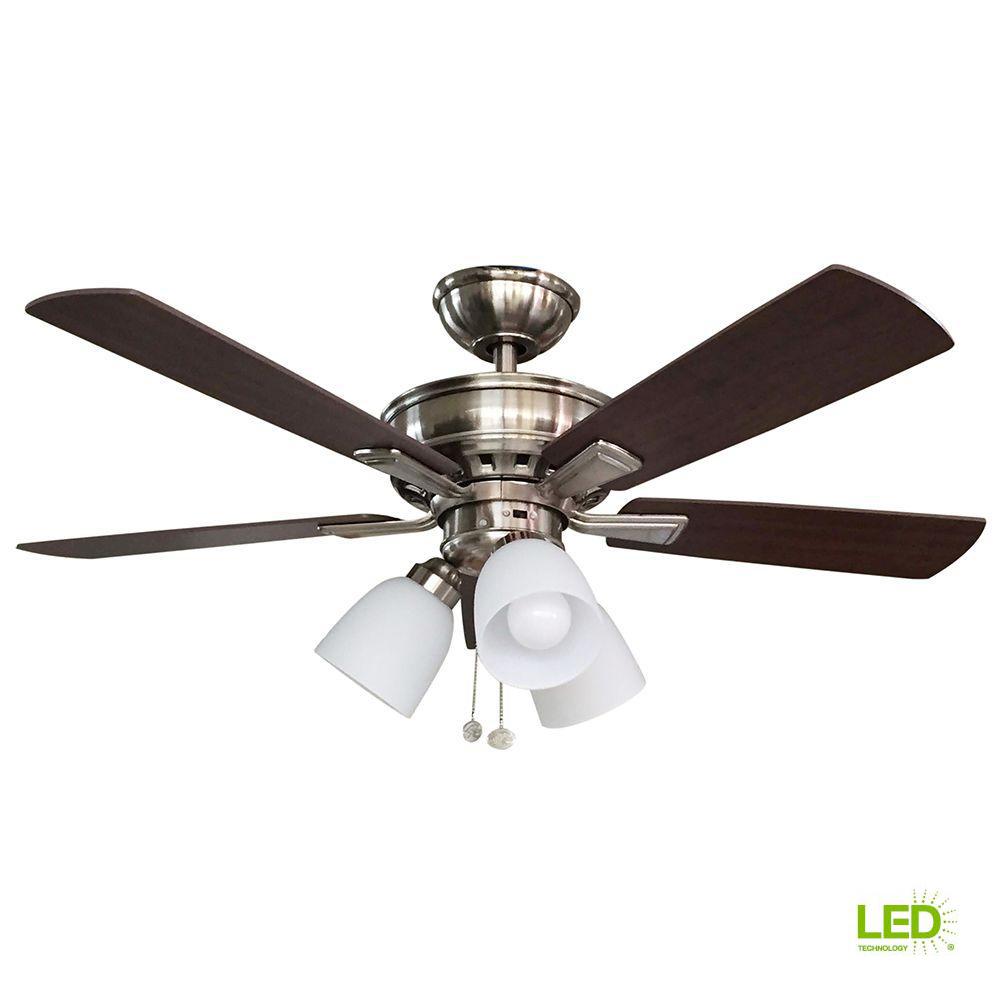 Hampton Bay Vaurgas 44 in. LED Indoor Brushed Nickel Ceiling Fan with