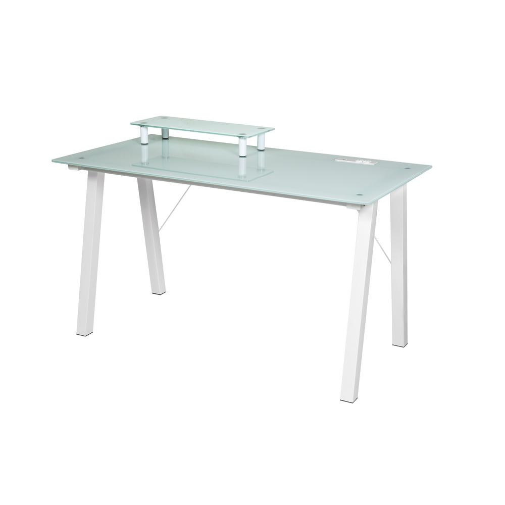 Onespace Simply Glass Desk With Desktop Printer Stand And Usb And