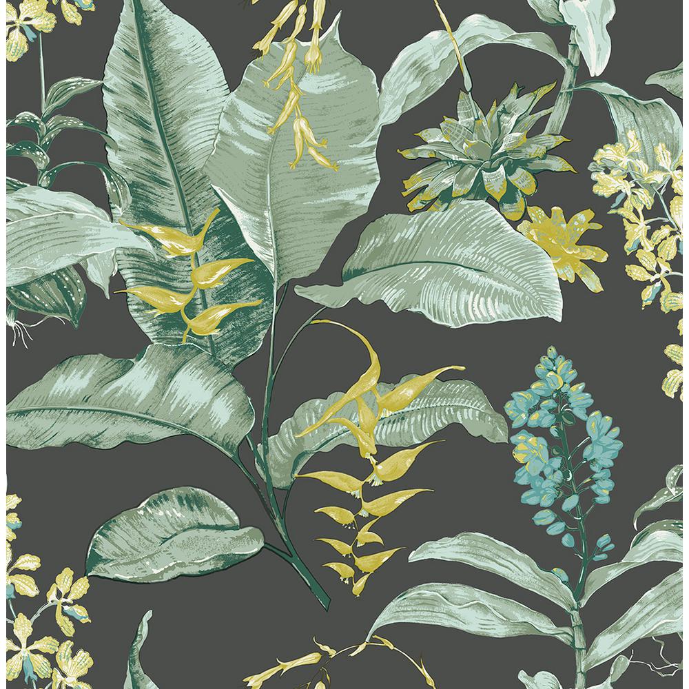 Kenneth James Maui Black Botanical Wallpaper Sample-PS41814SAM - The