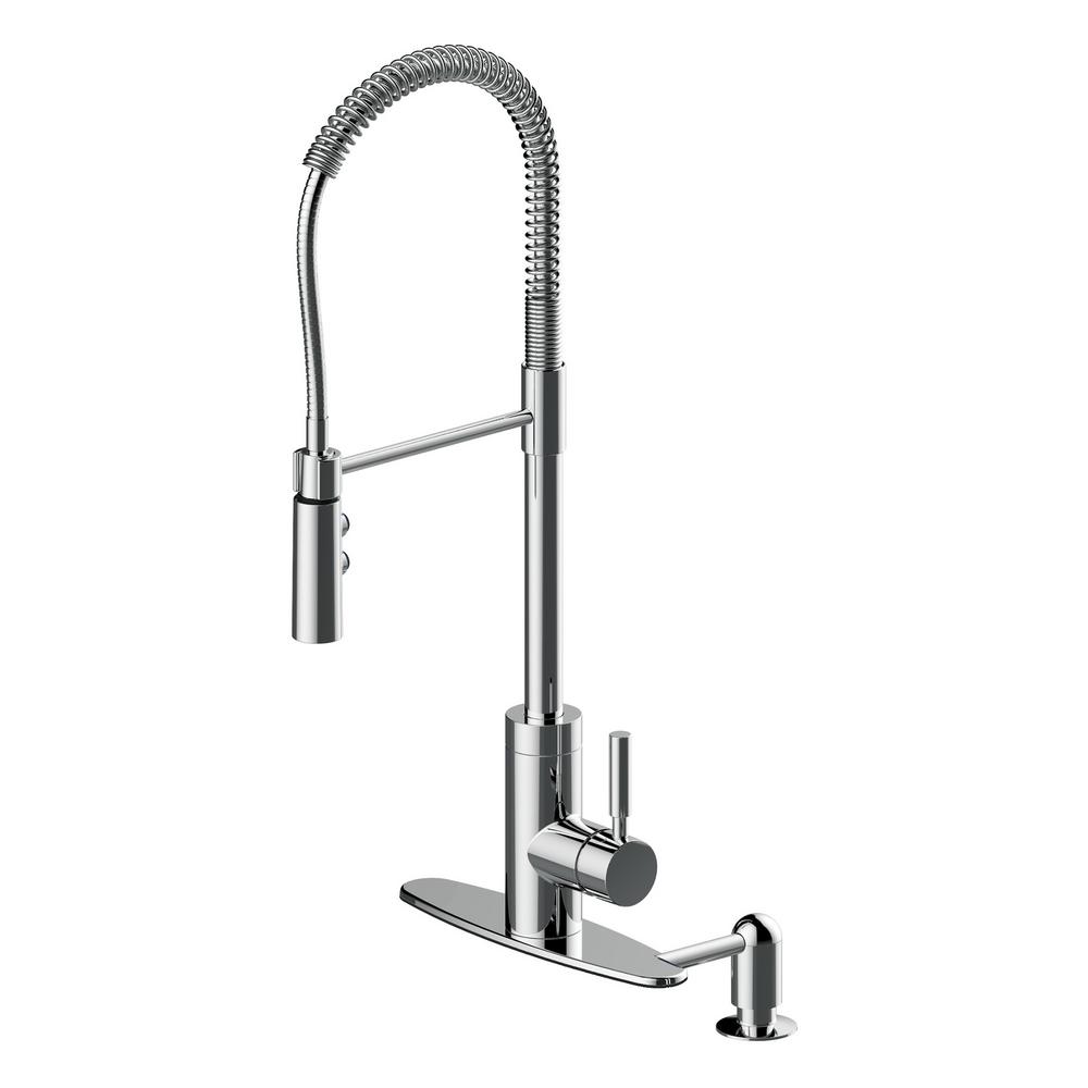 Cahaba Industrial Single Handle Pull Down Sprayer Kitchen Faucet With Soap Dispenser In Polished Chrome Ca6113cp The Home Depot