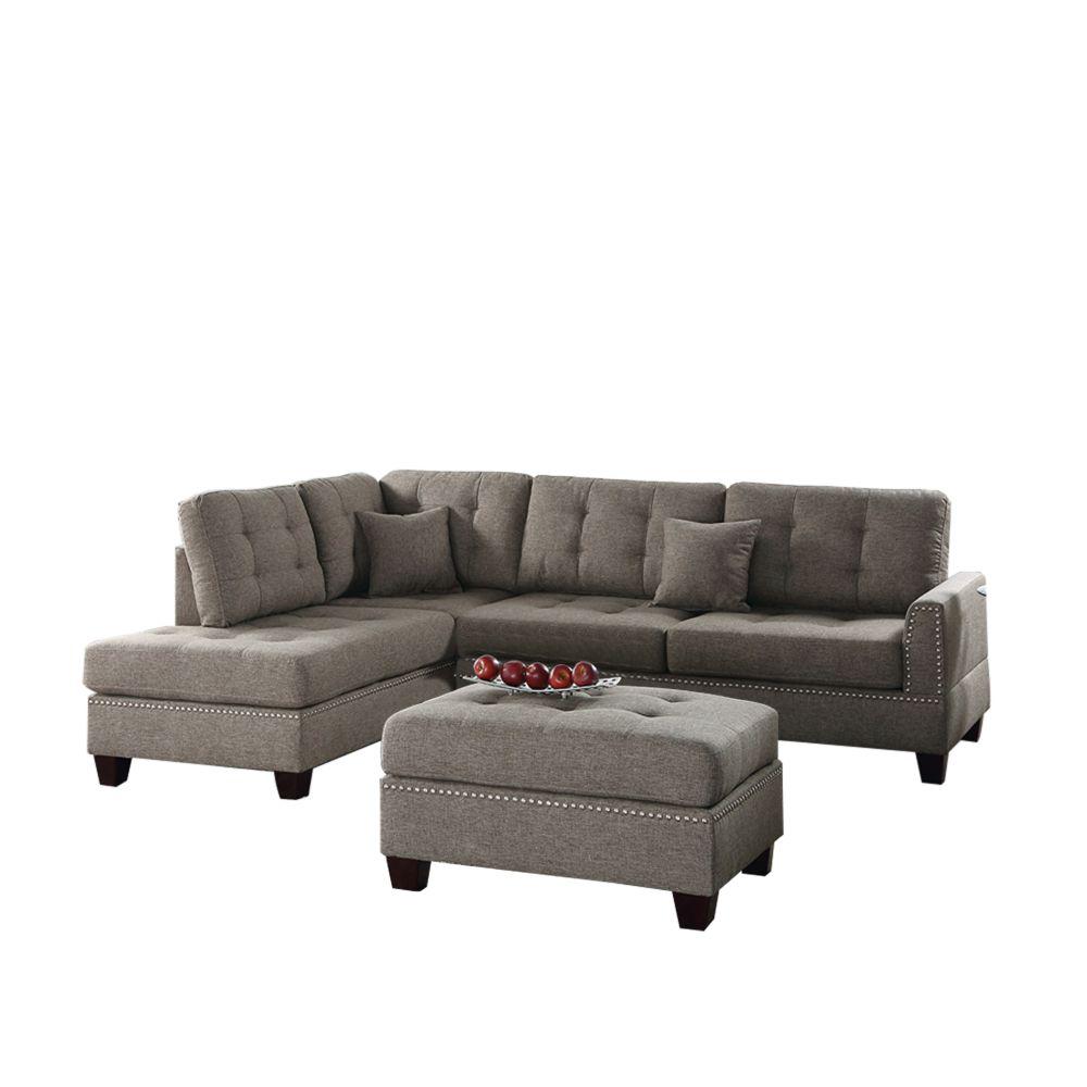 Benjara 3 Piece Light Brown Fabric 4 Seater L Shaped Sectional Sofa With Wood Legs Bm168668 The Home Depot