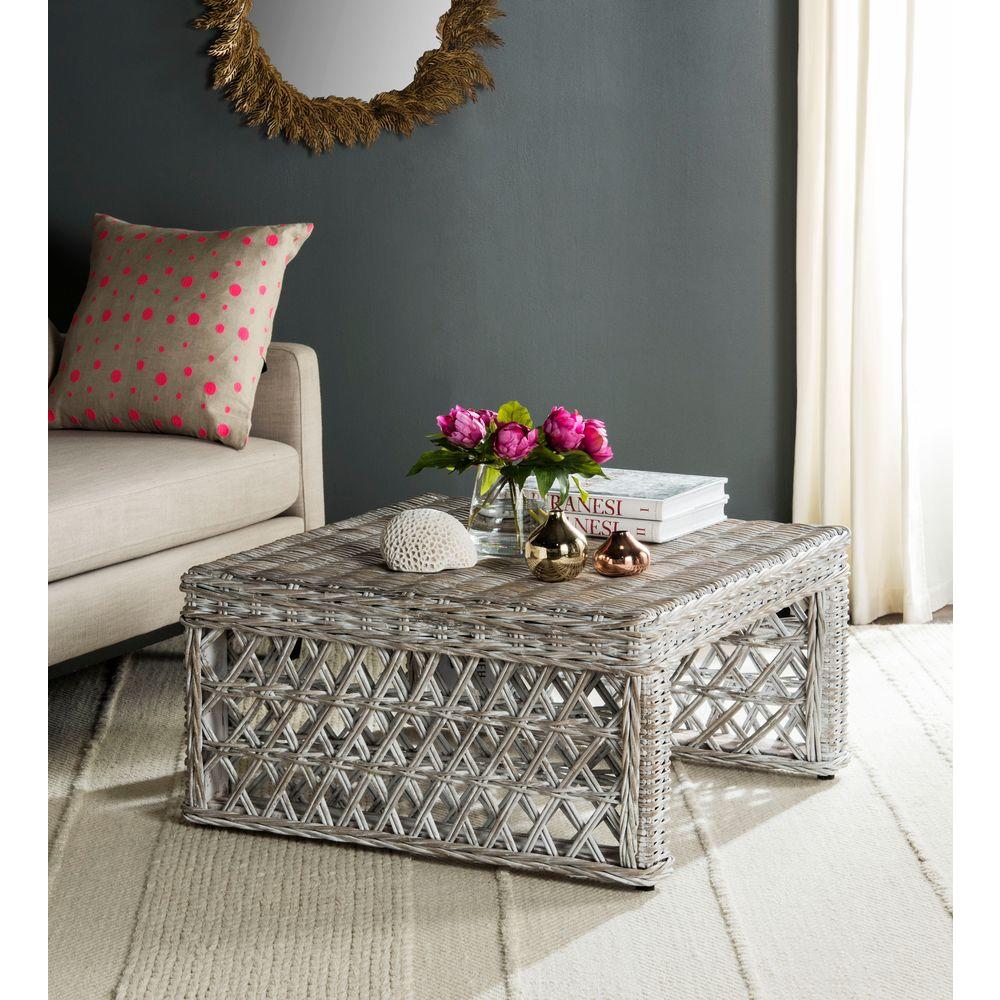 Rectangle Safavieh Wicker Accent Tables Living Room Shila White Washed Coffee Table