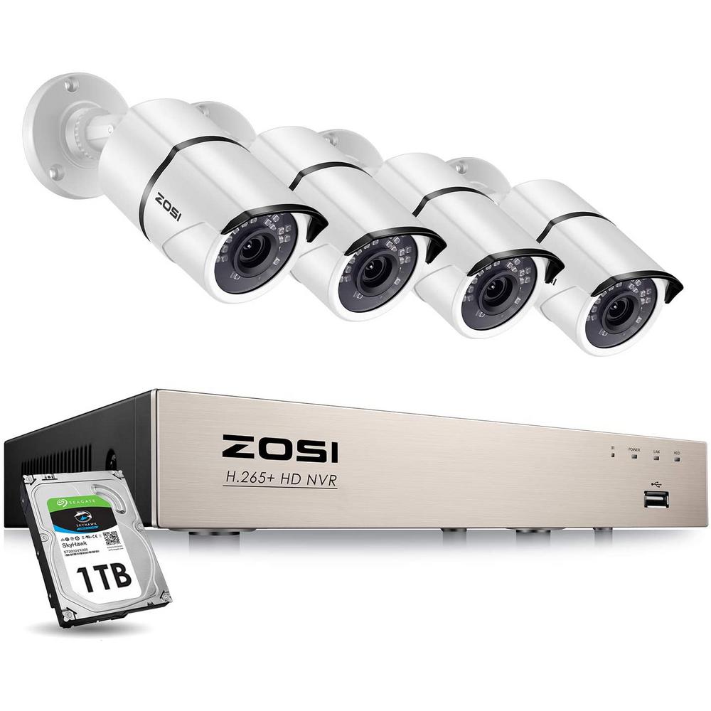 ZOSI 8-Channel 5MP POE 1TB Hard Drive DVR Security Camera System with 4 ...