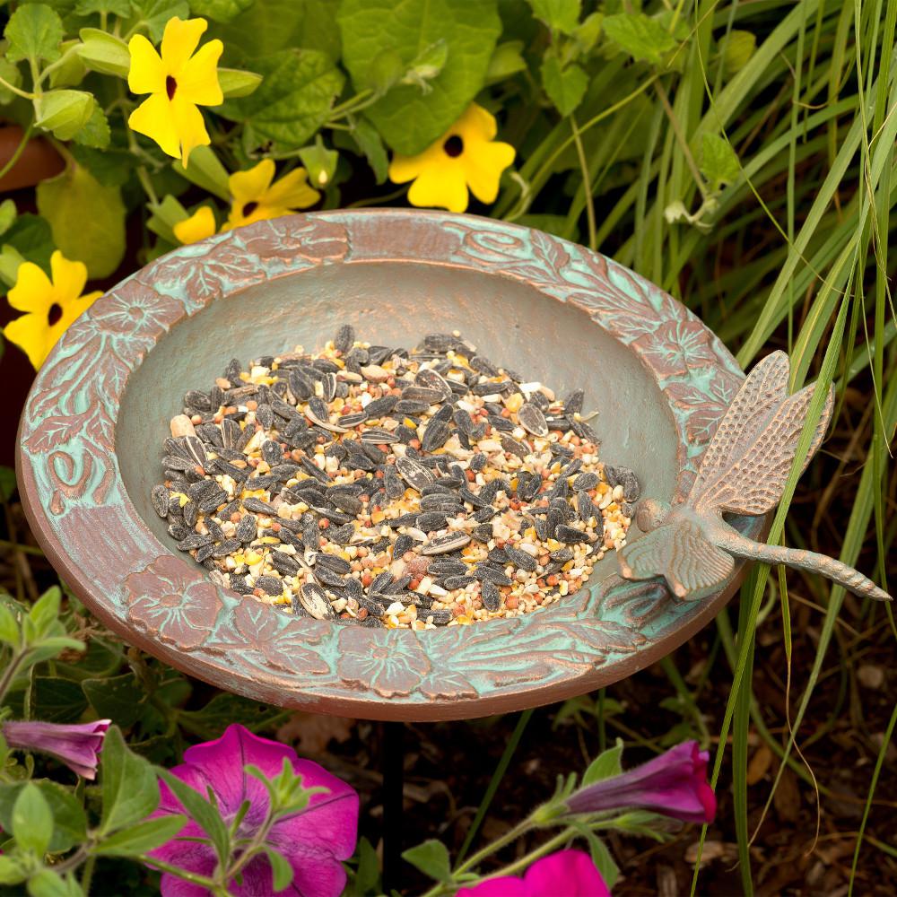 Whitehall Products Copper Verdigris Dragonfly Garden Bird Feeder