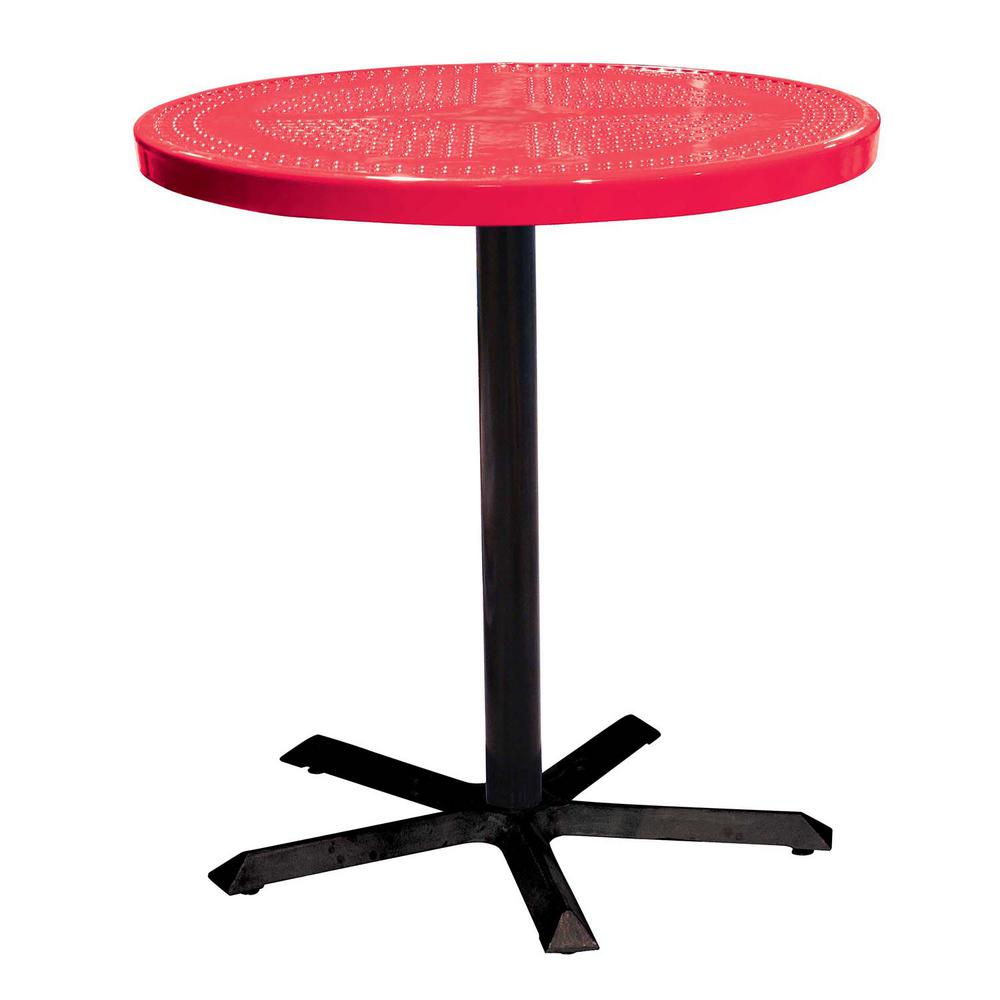 Leisure Craft 36 In Red Round Perforated Metal Table With 40 In