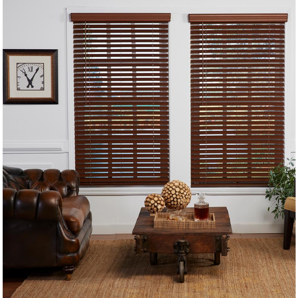 Perfect Lift Window Treatment Dark Oak 2 In Cordless Room Darkening Faux Wood Blind 32 75 In W X 48 In L Actual Size 32 75 In W X 48 In L Qjbk326480 The Home Depot