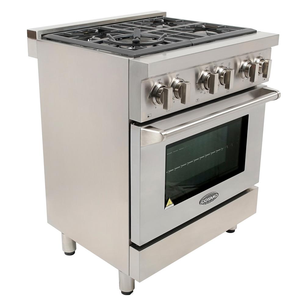 Cosmo CommercialStyle 30 in. 3.9 cu. ft. Dual Fuel Range with 4 Italian Burners Cast Iron