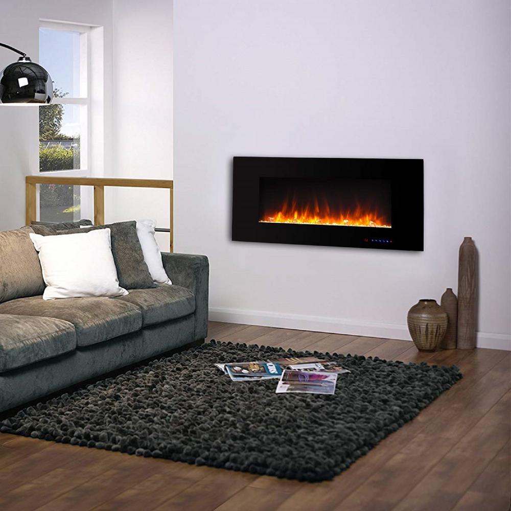 Glitzhome 42 In Wall Mount Electric Fireplace In Black Wm42 The Home Depot