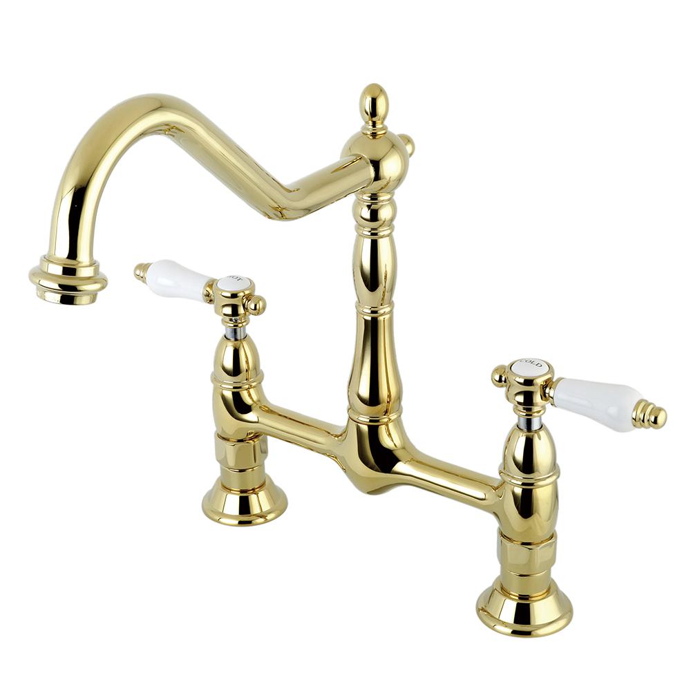 Polished Br Kitchen Faucets The Home Depot Victorian Porcelain 2 Handle Bridge Kitchen Faucet