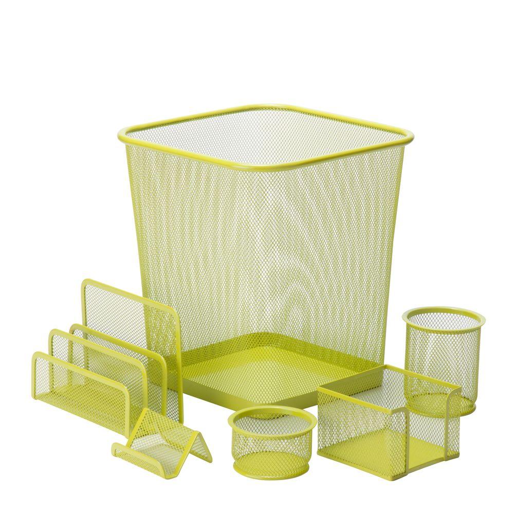 Desktop Supply Organizers Honey Can Do Desk 6 Piece Steel Mesh Desk Set In Lime