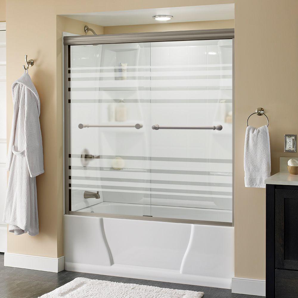 Delta Crestfield 60 in. x 581/8 in. SemiFrameless Sliding Bathtub Door in Nickel with Rain