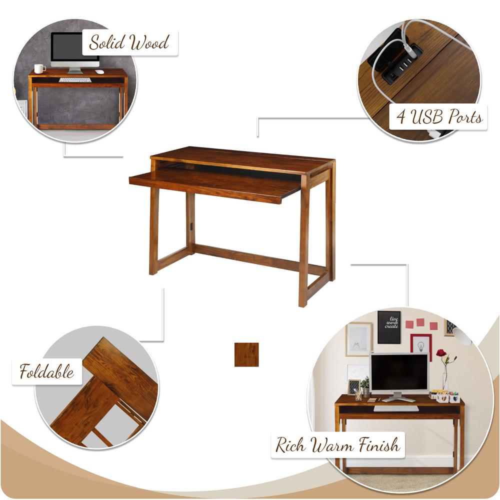 Casual Home Warm Brown Folding Desk With Pull Out And Usb Port 533
