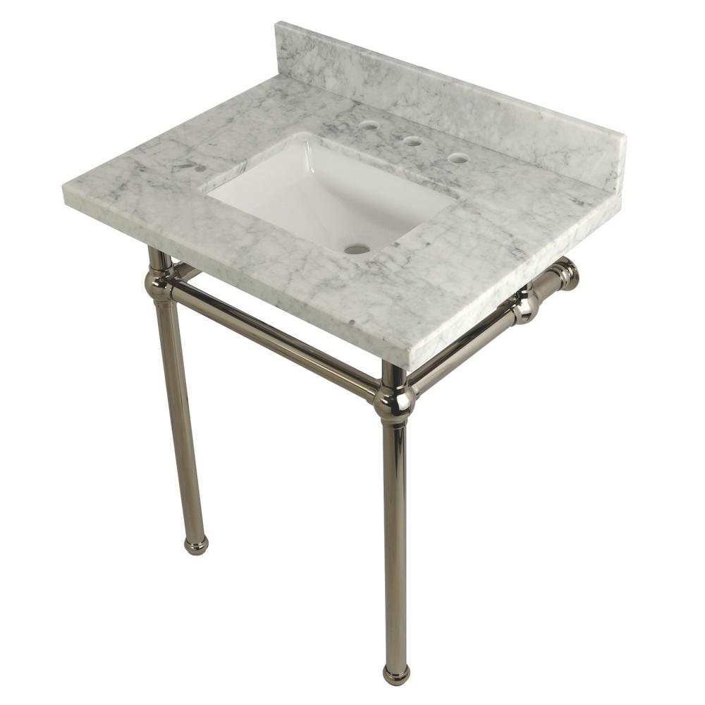 Polished Nickel Kingston Br The Home Depot Square Sink Washstand 30 In Console Table Carrara With Metal Legs Polished Nickel