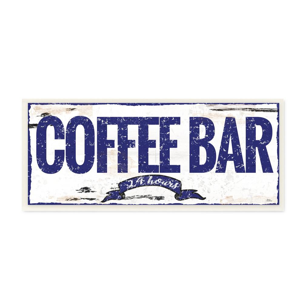 7 In X 17 Blue And White Rustic Coffee Bar 24 Hours Sign With Ribbon By Artist Marilu Windvand Wood Wall Art