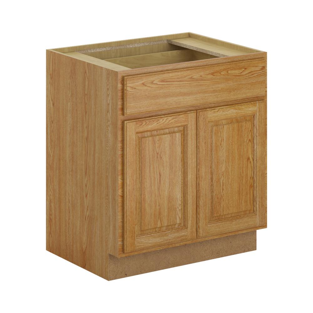 Hampton Bay Madison Assembled 30x345x24 In Base Cabinet With Soft Close Drawer In Medium Oak 6047