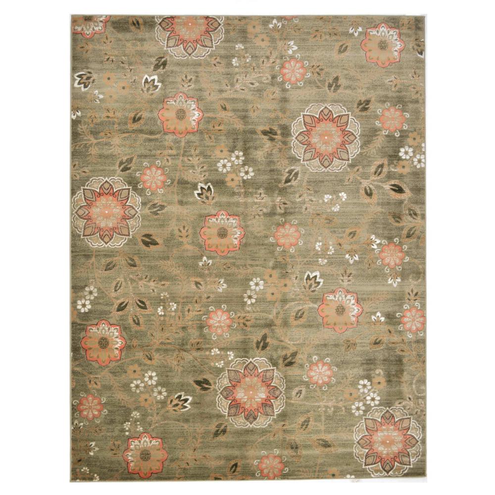 Marcella Floral Olive Green 5 ft. 3 in. x 7 ft. 3 in. Area Rug