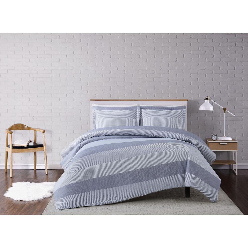 Truly Soft Grey Multi Stripe King 3 Piece Duvet Cover Set