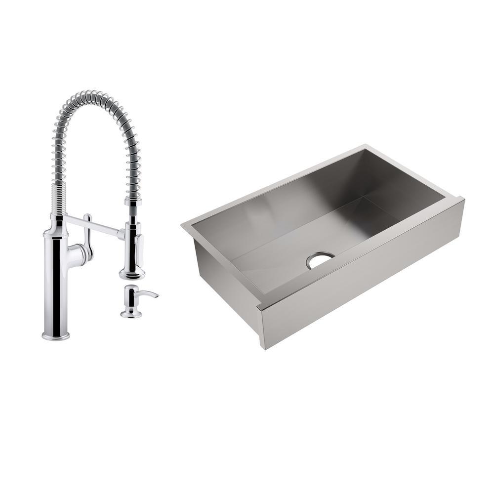 Kohler Lyric All In One Farmhouse Apron Front Stainless Steel 34 In Single Bowl Kitchen Sink With Sous Kitchen Faucet
