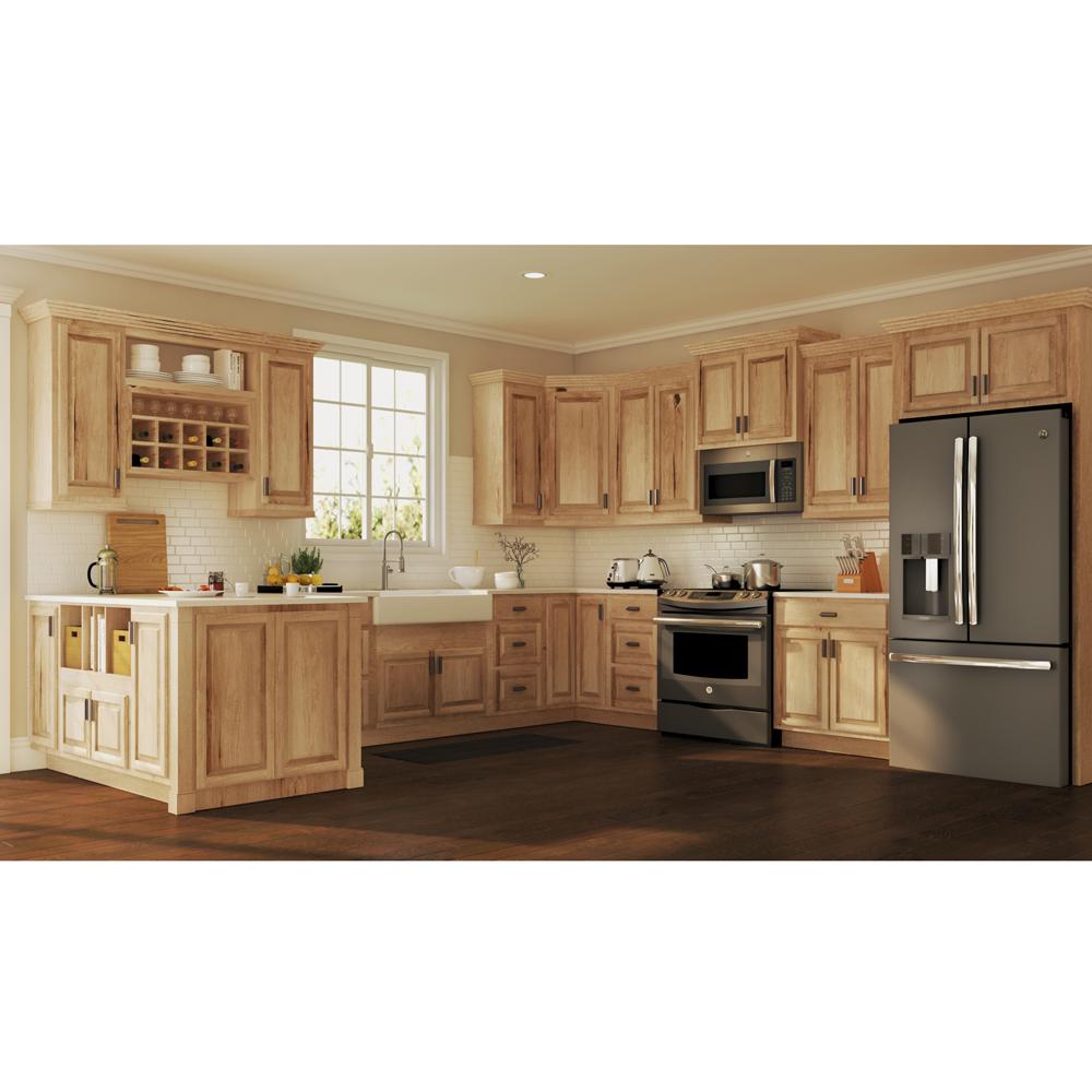 Hampton Bay Hampton Assembled 36x34 5x24 In Blind Base Corner Kitchen Cabinet In Natural Hickory Kbbc45 Nhk The Home Depot
