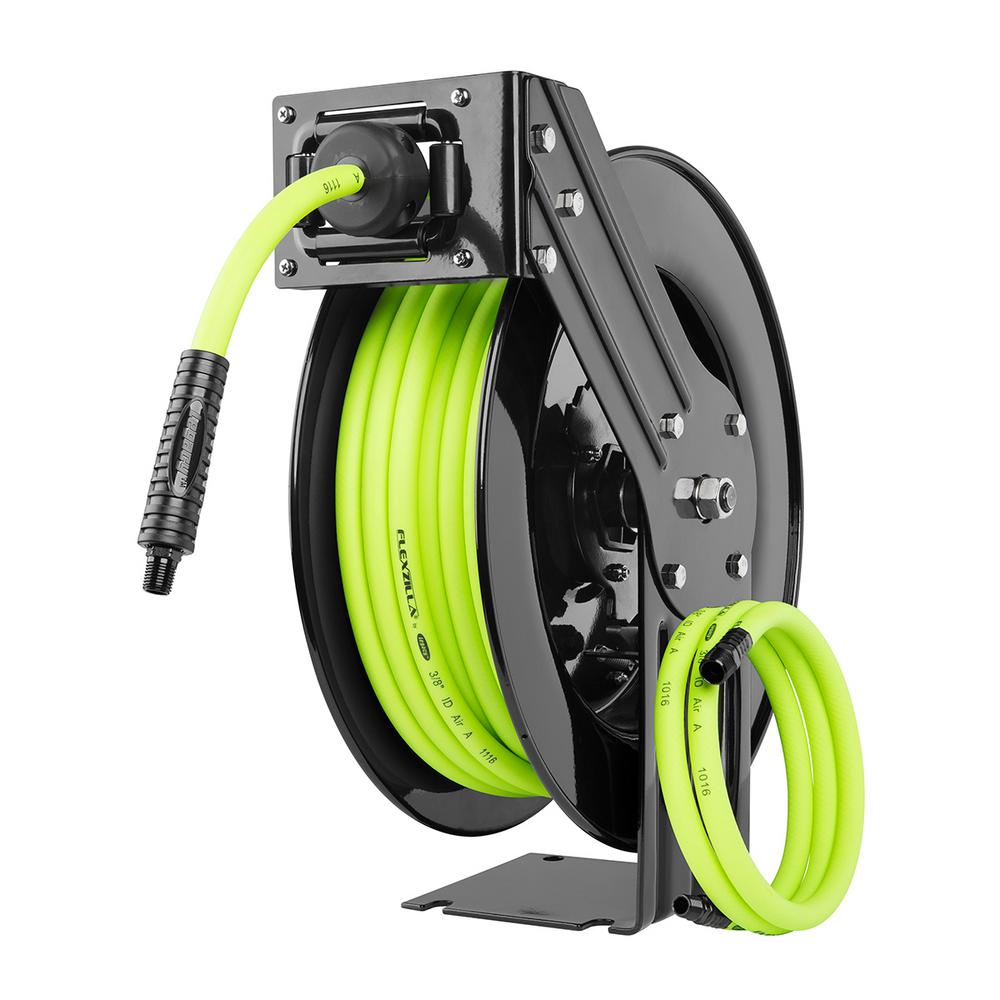 Flexzilla 3/8 in. x 50 ft. Open Faced Retractable Air Hose Reel with Single Axle Arm & 1/4 in