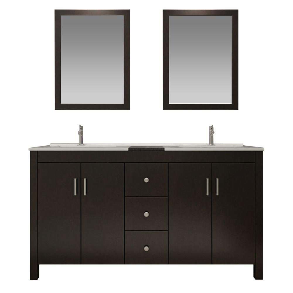 Ariel Double Sink Dark Brown Vanities With Tops Bathroom Bath Vanity In Espresso With Granite Top Black Drop
