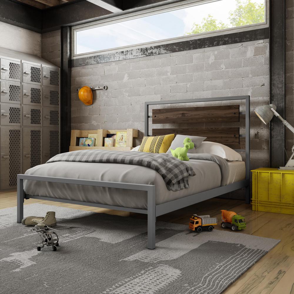 Fargo Matt Dark Grey Metal Grey Wood Queen Size Bed 1439360/5784 The