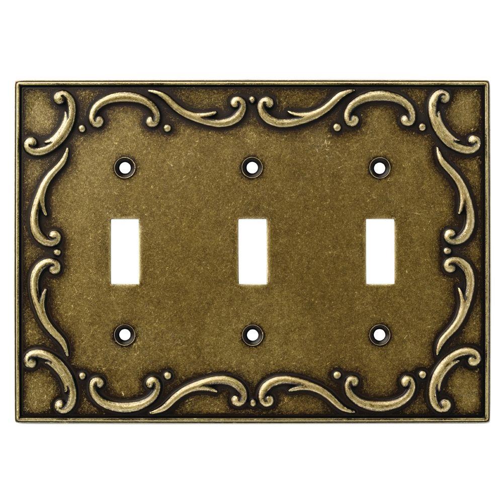 Liberty French Lace Decorative Triple Switch Plate Burnished Antique   Burnished Antique Brass Liberty Toggle Light Switch Plates 126350 64 1000 